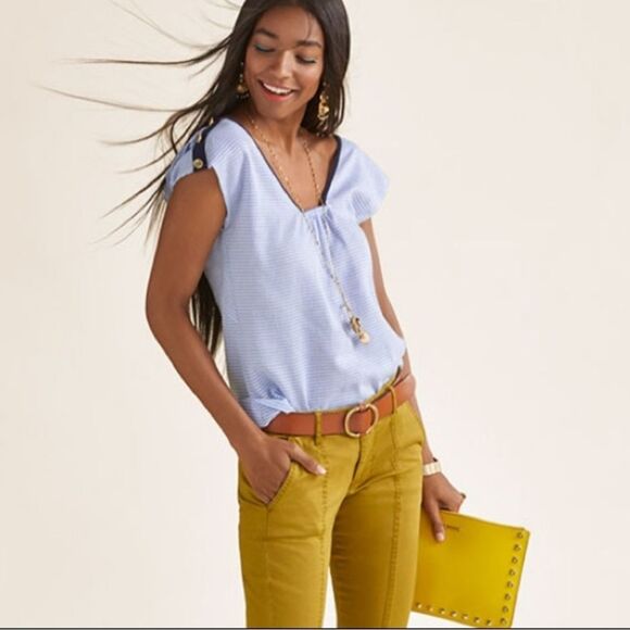 CAbi Style #5600 Windward Reversible Striped Nautical Linen Blend Top, XS - Picture 3 of 13